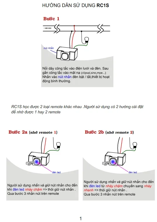 Công tắc điều khiển từ xa sóng RF TPE RC1S