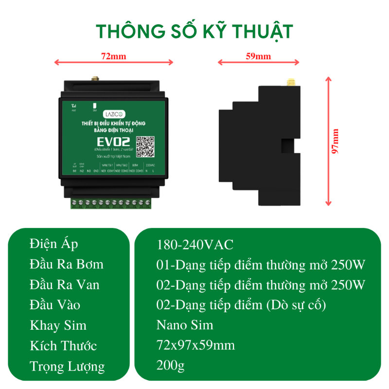 Bộ điều khiển 1 bơm 2 van từ xa Lazico EV02
