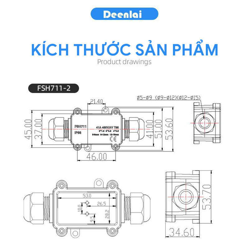 Hộp nối điện chống nước ngoài trời IP68 FSH711-2